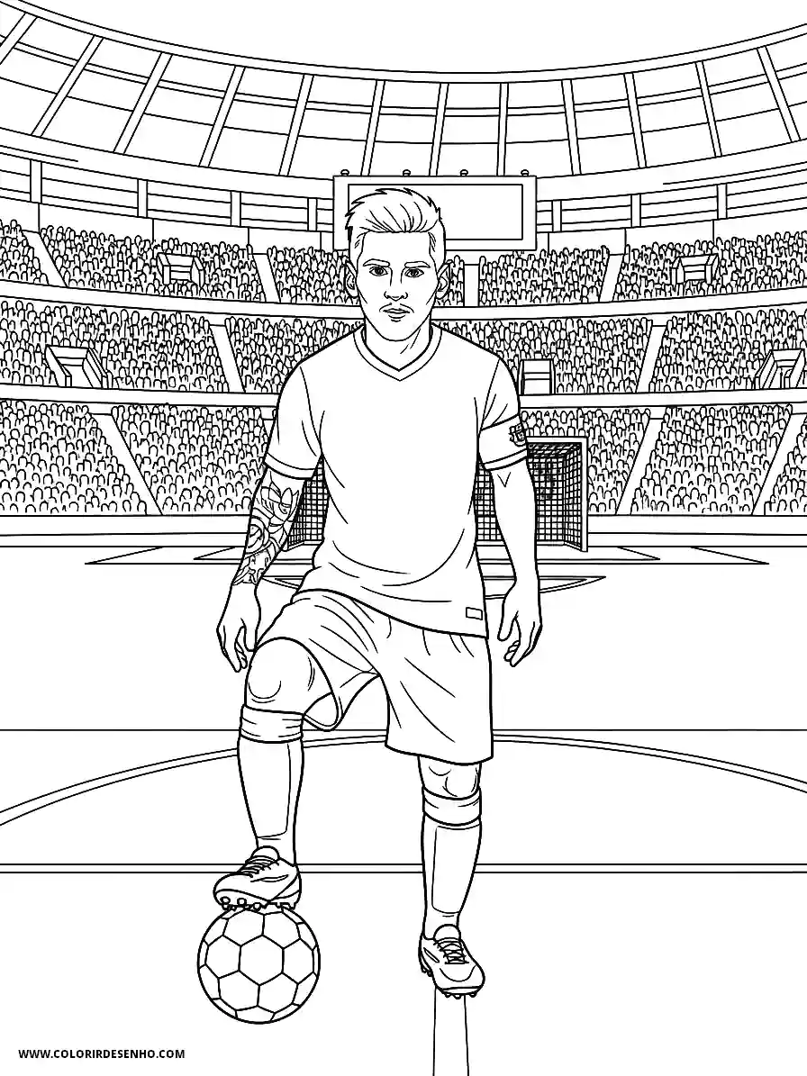 Lionel Messi Coloring Pages (95+ Free Printables) 77 lionel messi cartoon style for kids standing on a large stadium pitch with crowd in background1882