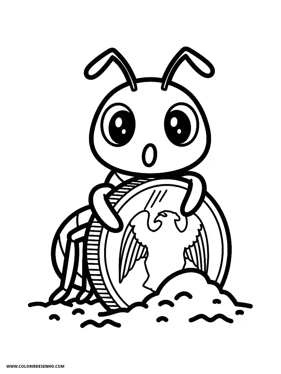Ant Coloring Pages (136+ Free Printables) 129 Little surprised ant kawaii style discovering a giant shiny coin