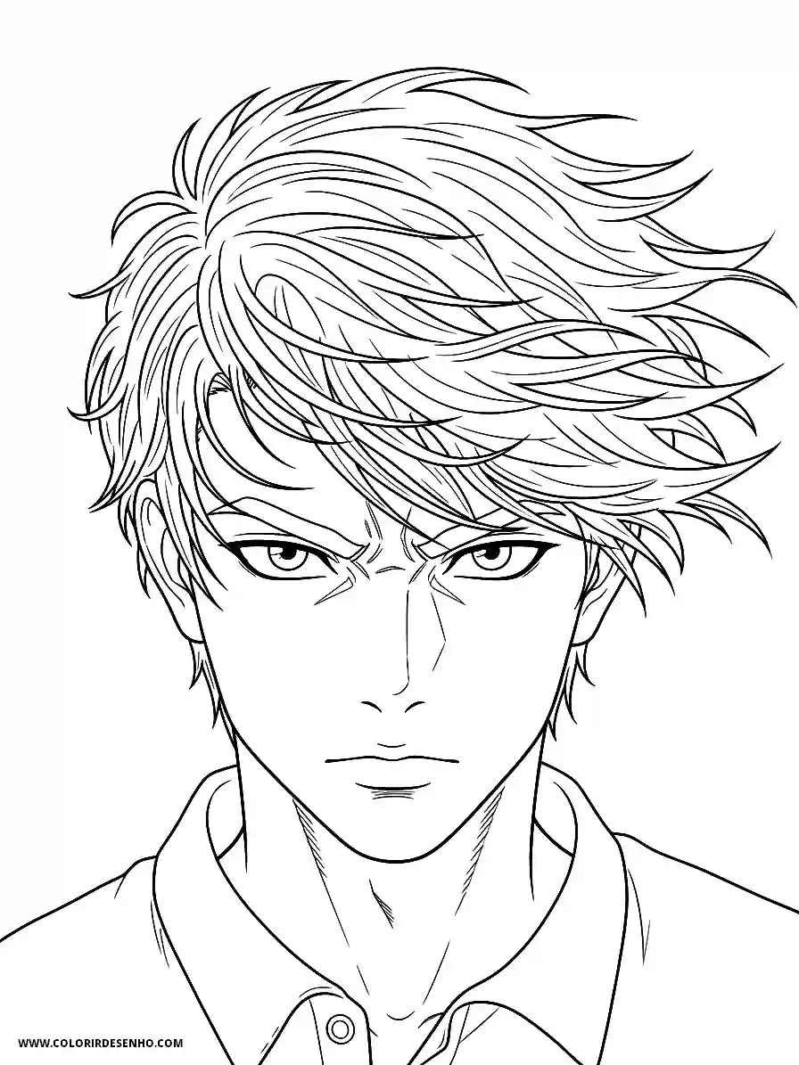 Man's Face Coloring Pages (258+ Free Printables) 9 mans face anime style for adults focused stare with breeze moving locks1802