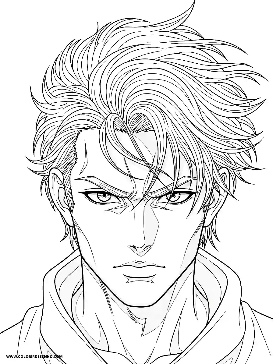 Man's Face Coloring Pages (258+ Free Printables) 10 mans face anime style for adults intense gaze with wind blowing through hair1801