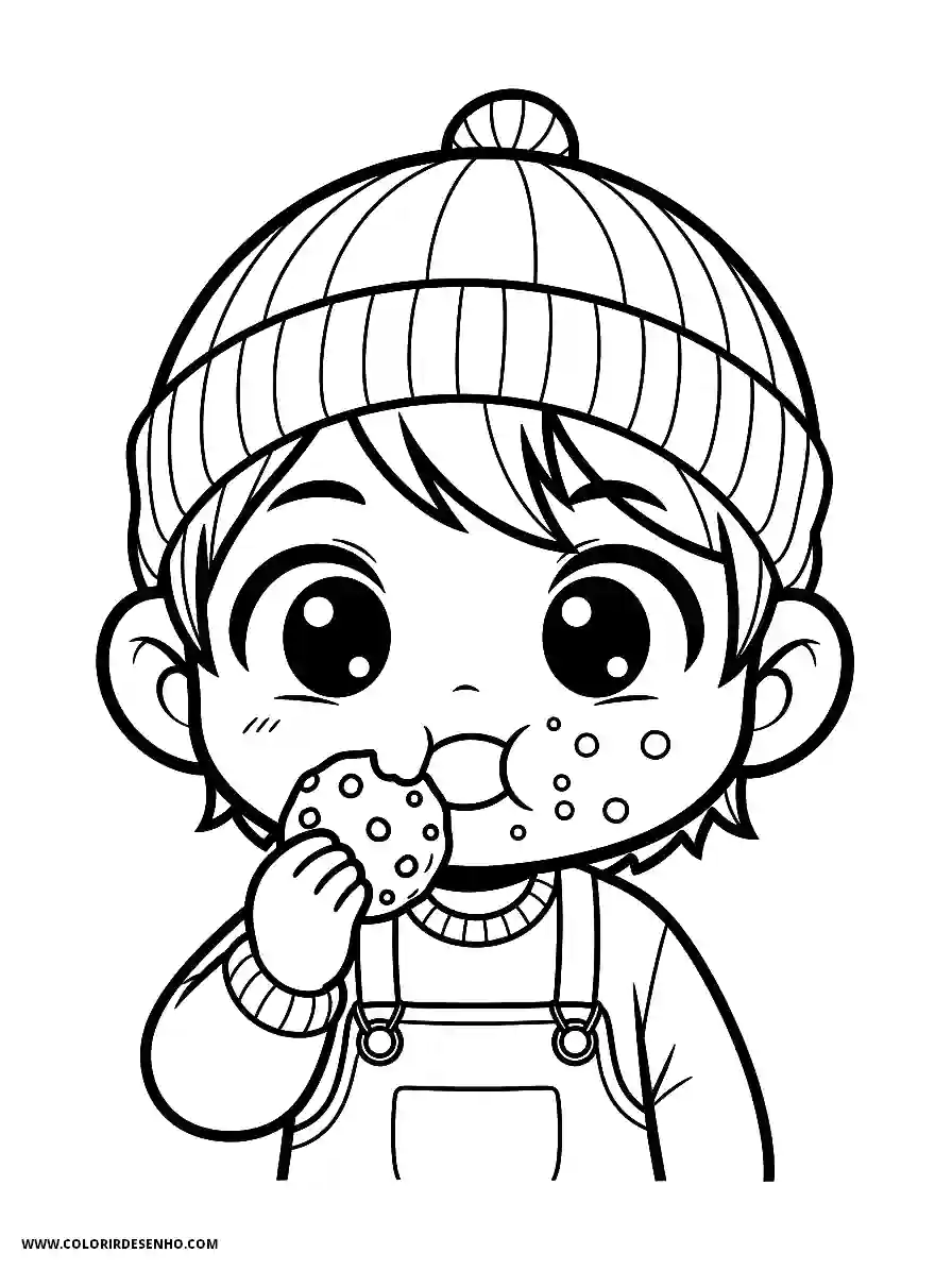 Man's Face Coloring Pages (258+ Free Printables) 16 mans face chibi style for kids eating cookie with crumbs on face1795