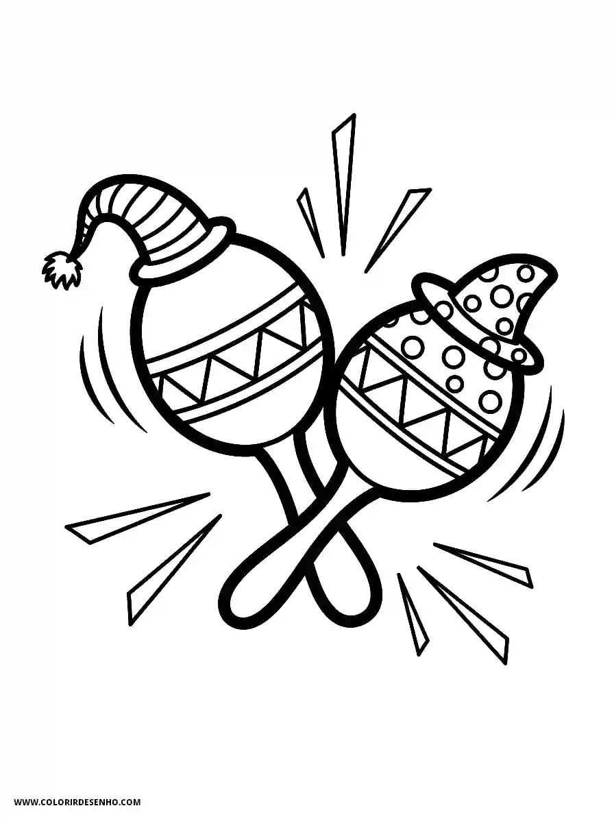 Music Coloring Pages (180+ Free Printables) 166 Music cartoon style a pair of maracas shaking vigorously with motion lines and festive hats dynamic action