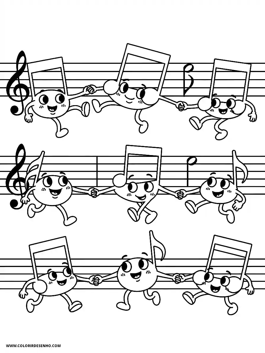 Music Coloring Pages (180+ Free Printables) 175 Music line art animated musical notes clasping hands and dancing on a staff line dynamic movement