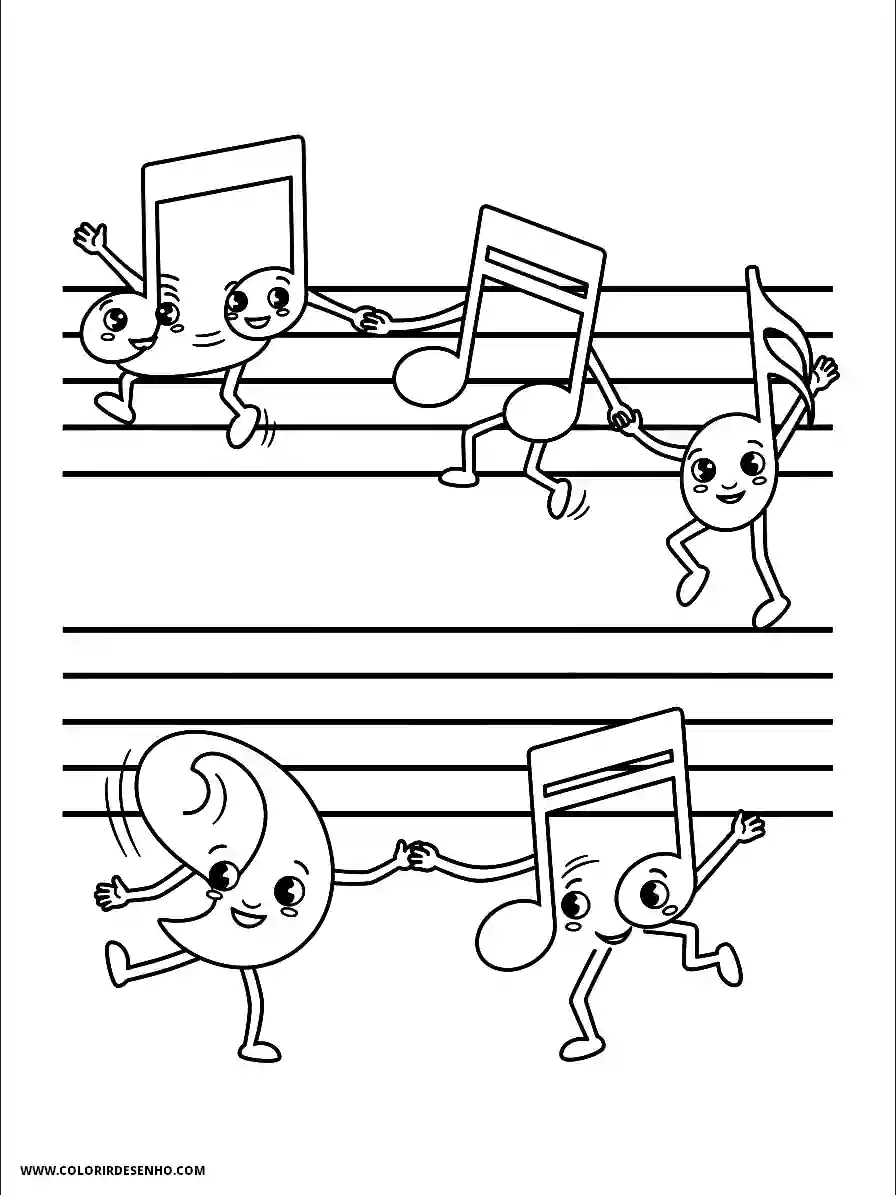Music Coloring Pages (180+ Free Printables) 176 Music line art animated musical notes holding hands and dancing on a staff line dynamic movement