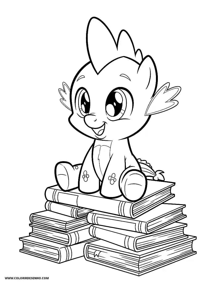 Spike My Little Pony Coloring Pages (212+ Free Printables) 208 spike my little pony chibi style adorable sitting on a stack of colorful books2387