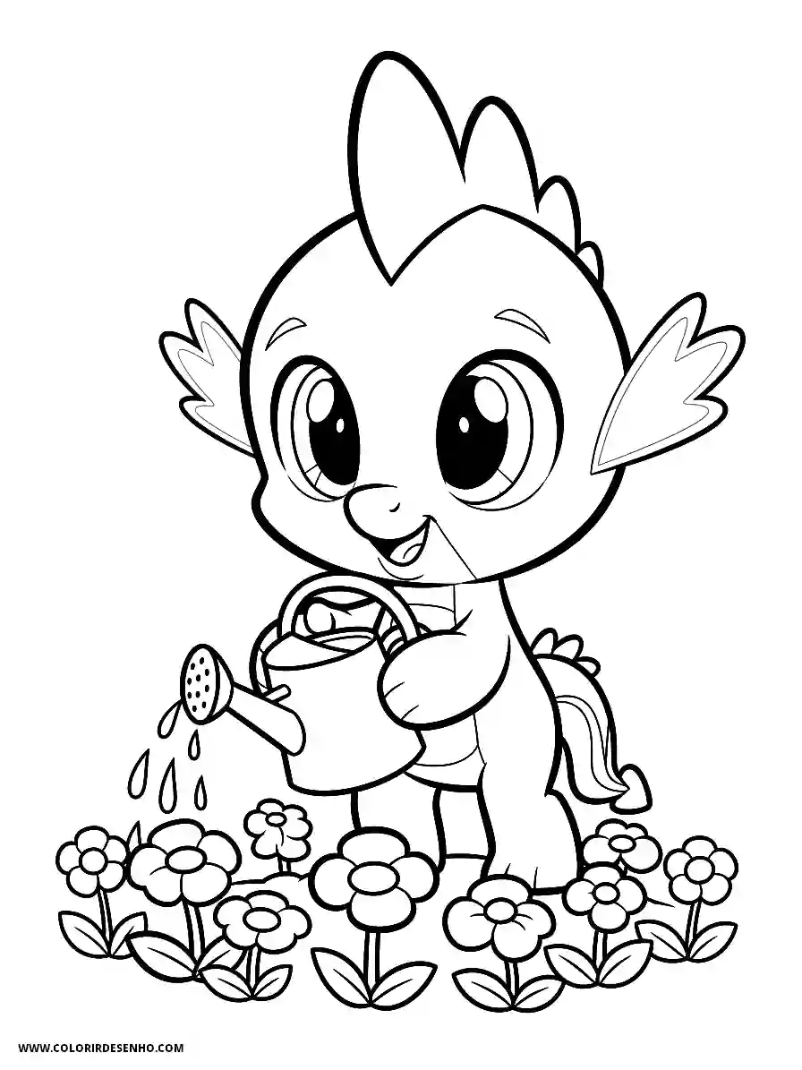 Spike My Little Pony Coloring Pages (212+ Free Printables) 209 spike my little pony chibi style cute gardening with watering can and flowers2386