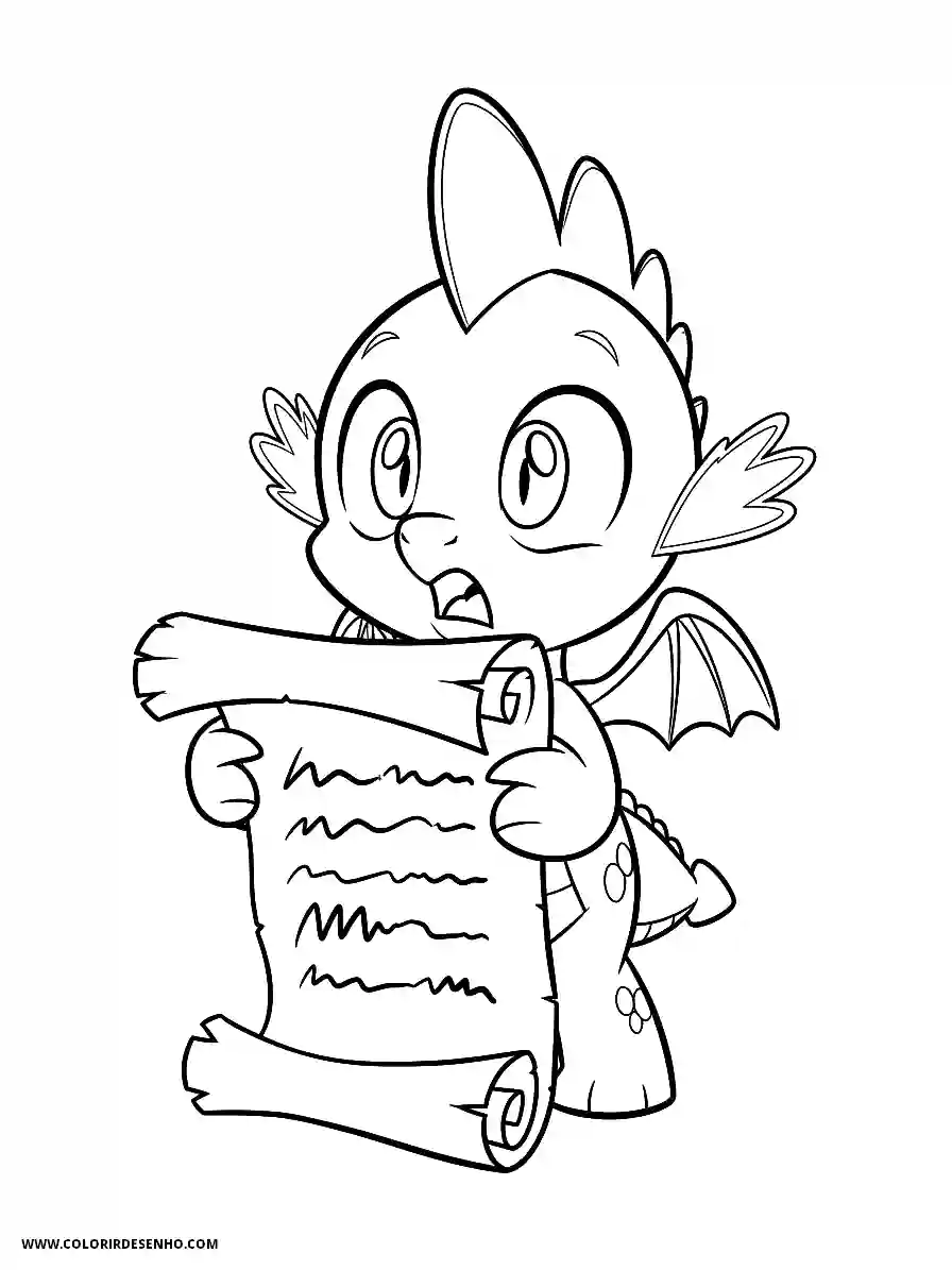 Spike My Little Pony Coloring Pages (212+ Free Printables) 212 spike my little pony manga style cute for kids examining a parchment with shocked look2383