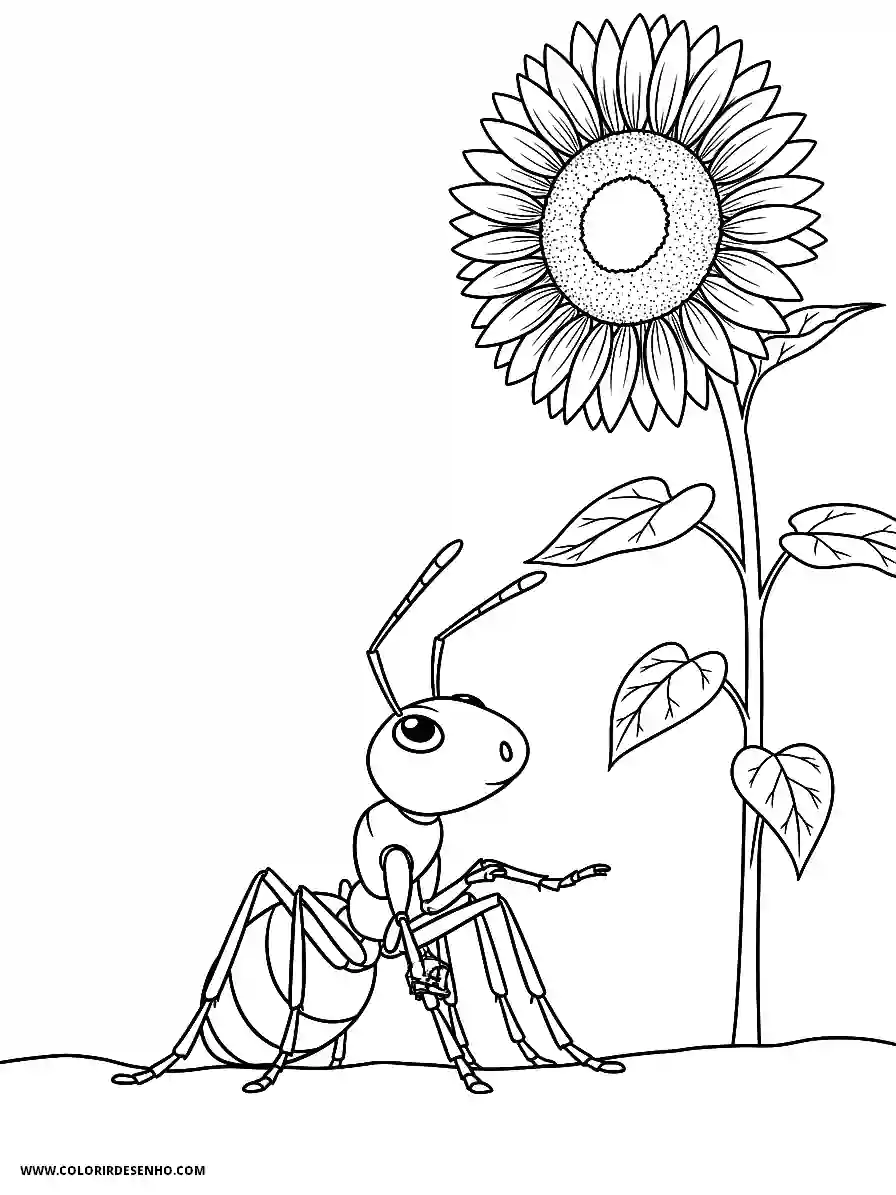 Ant Coloring Pages (136+ Free Printables) 136 Sweet ant anime style looking up amazed at a tall flower 1