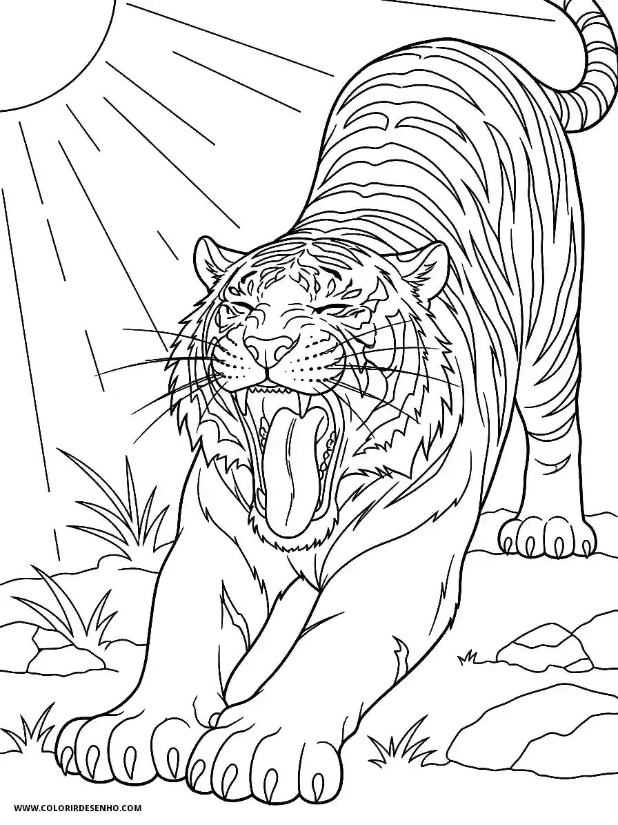 Tiger Coloring Pages (234+ Free Printables) 211 Tiger Anime Style Easy Waking Up And Extending Limbs In Early Sunlight Coloring Page