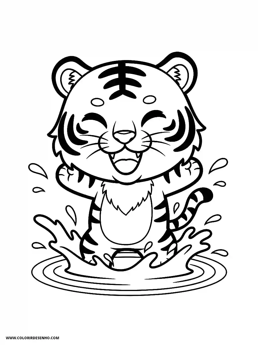 Tiger Coloring Pages (234+ Free Printables) 222 Tiger Chibi Style Simple Easy Splashing Water Happily In A Small Pond Coloring Sheet