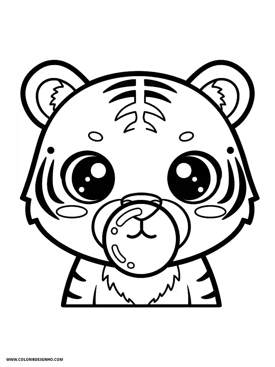 Tiger Coloring Pages (234+ Free Printables) 223 Tiger Kawaii Style Cute With Big Eyes Looking At A Floating Soap Bubble Free Printable