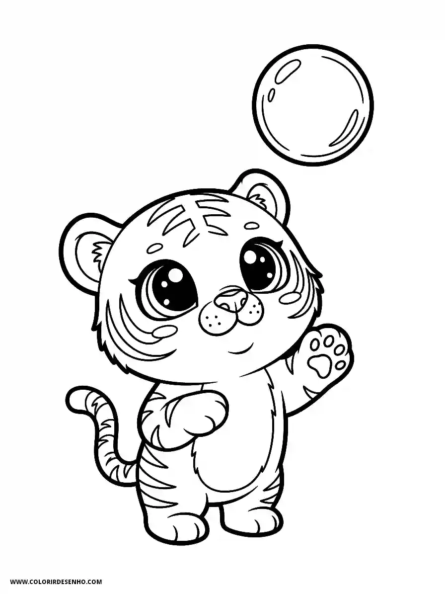 Tiger Coloring Pages (234+ Free Printables) 224 Tiger Kawaii Style Cute With Large Eyes Watching Drifting Suds Sphere Coloring Page