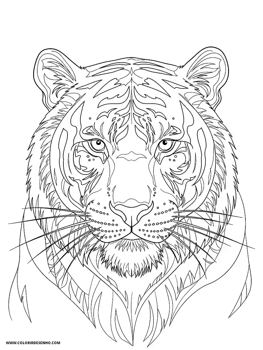 Tiger Coloring Pages (234+ Free Printables) 228 Tiger Line Art For Adults Close Up Portrait Of A Face With Intricate Fur Patterns Coloring Page Detailed