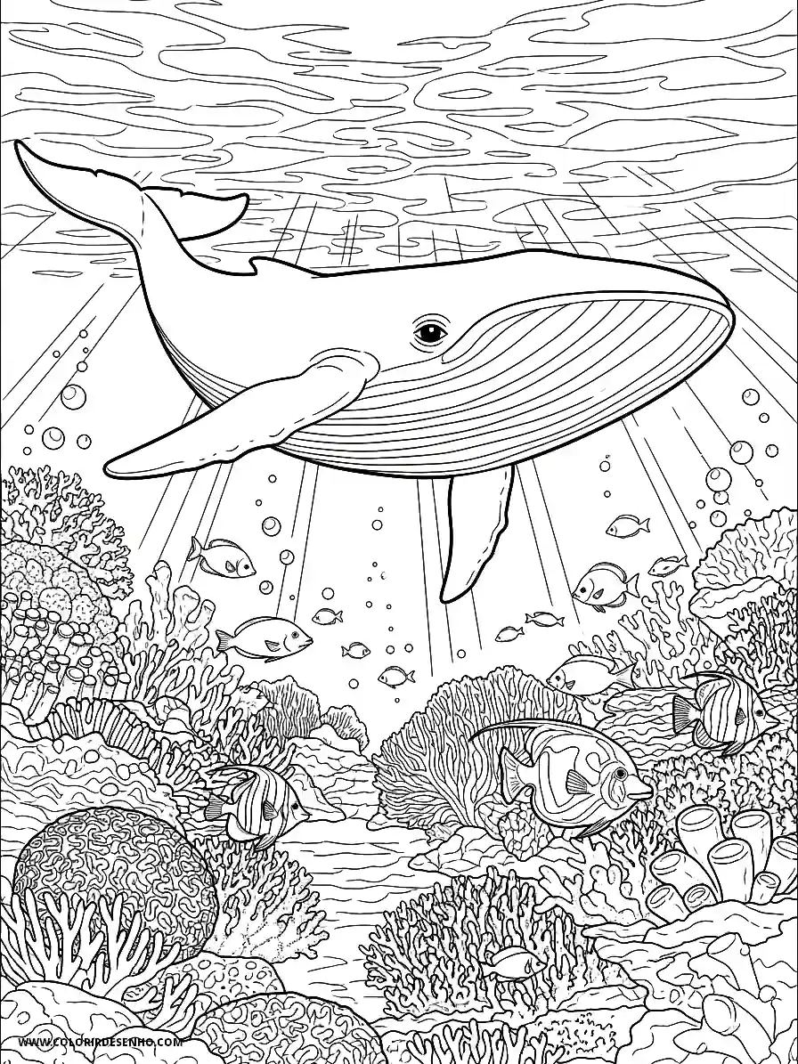Whale Coloring Pages (139+ Free Printables) 124 whale anime style for adults diving deep into a coral reef2164