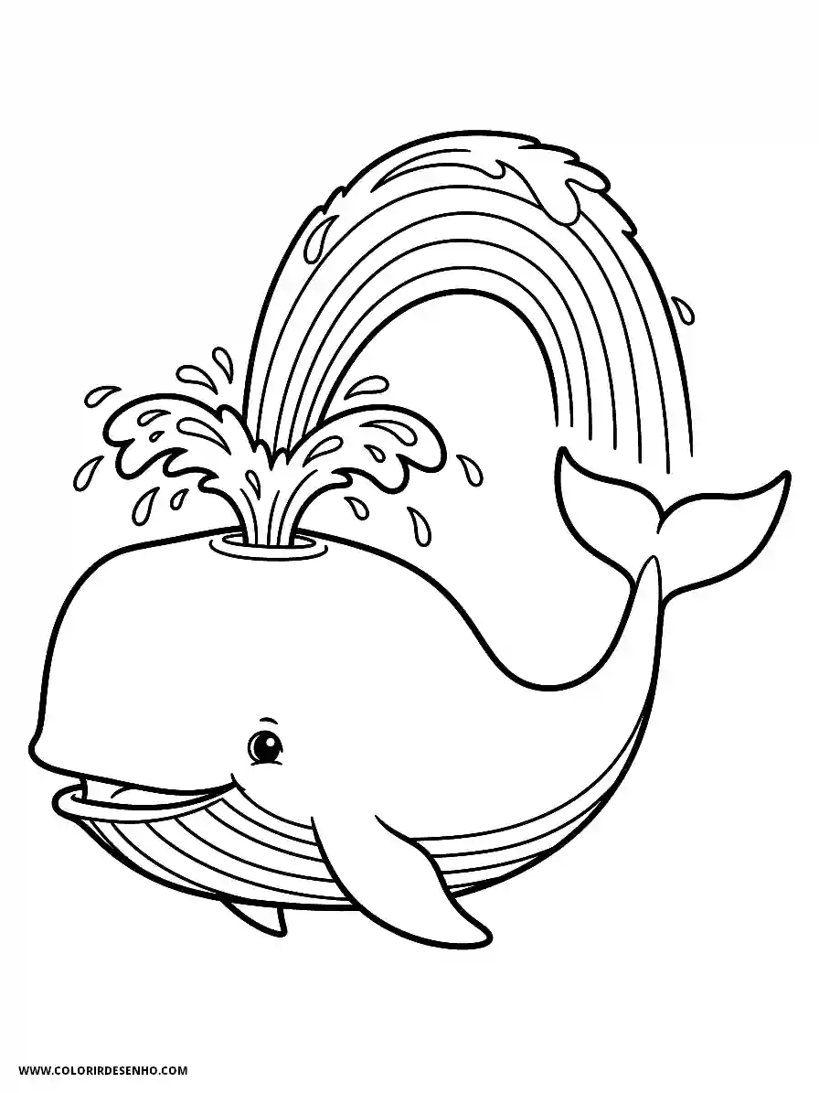 Whale Coloring Pages (139+ Free Printables) 127 whale cartoon style simple easy blowing water from blowhole with a rainbow2161
