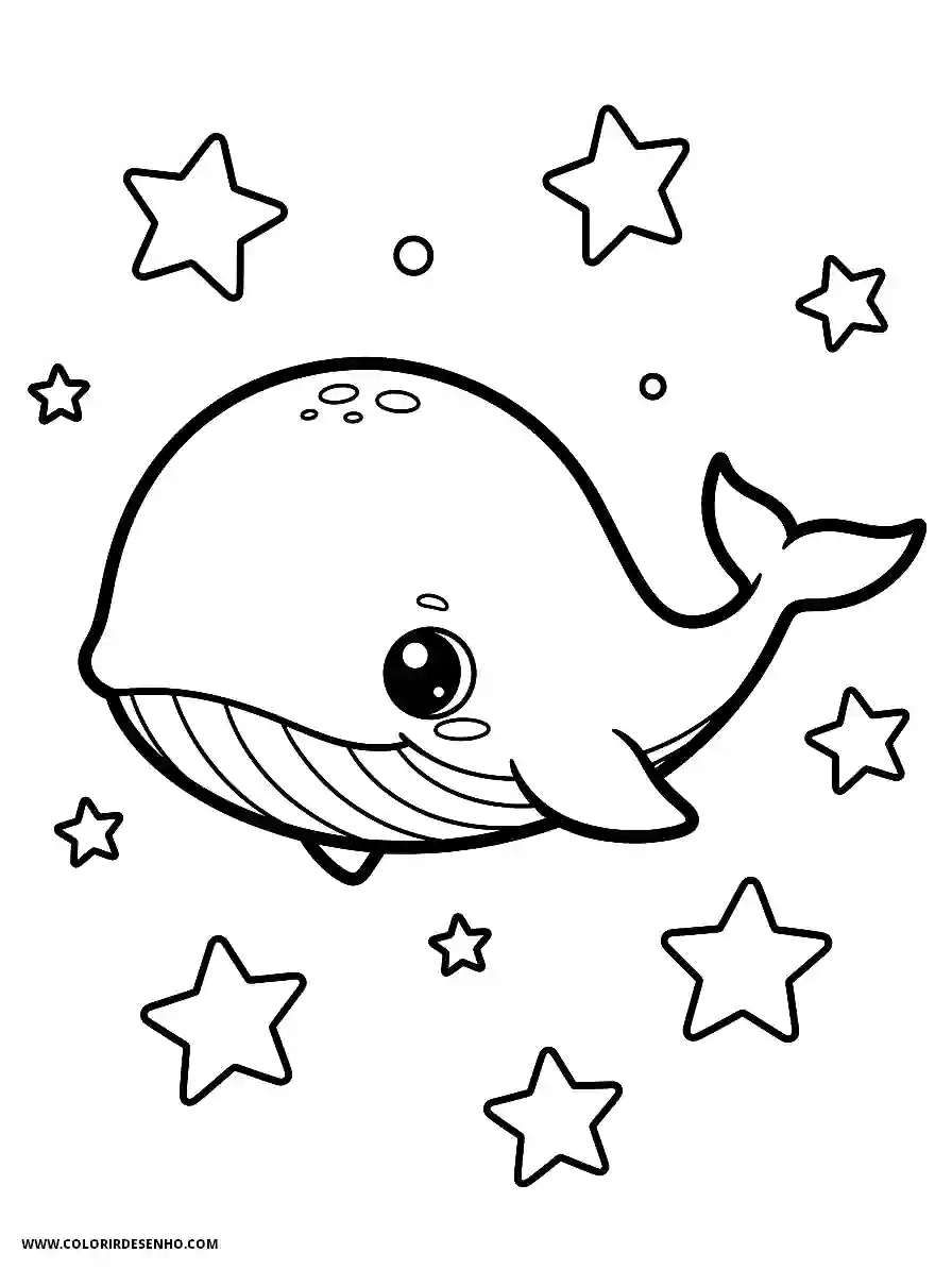 Whale Coloring Pages (139+ Free Printables) 132 whale chibi style simple easy flying in space surrounded by stars2156