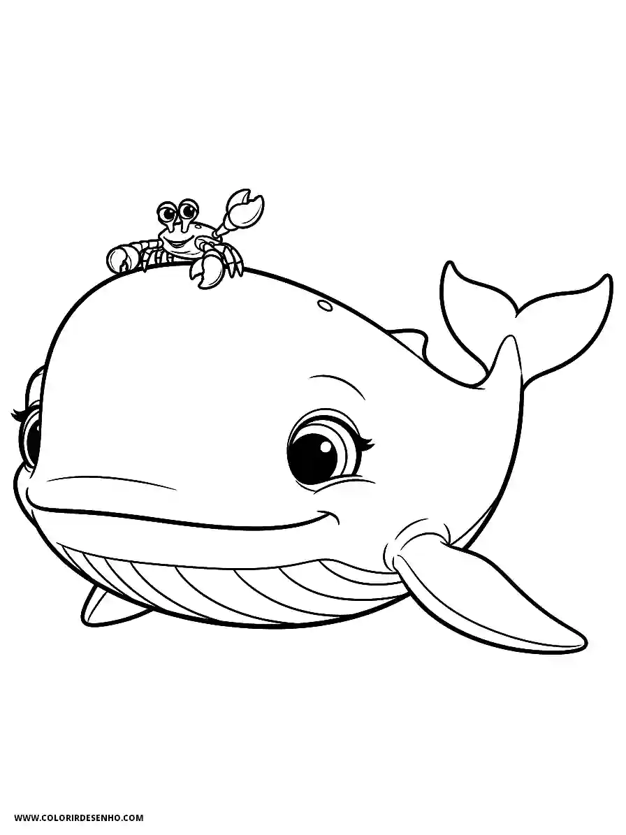 Whale Coloring Pages (139+ Free Printables) 116 whale animation style cute looking at a small crab on its nose2172