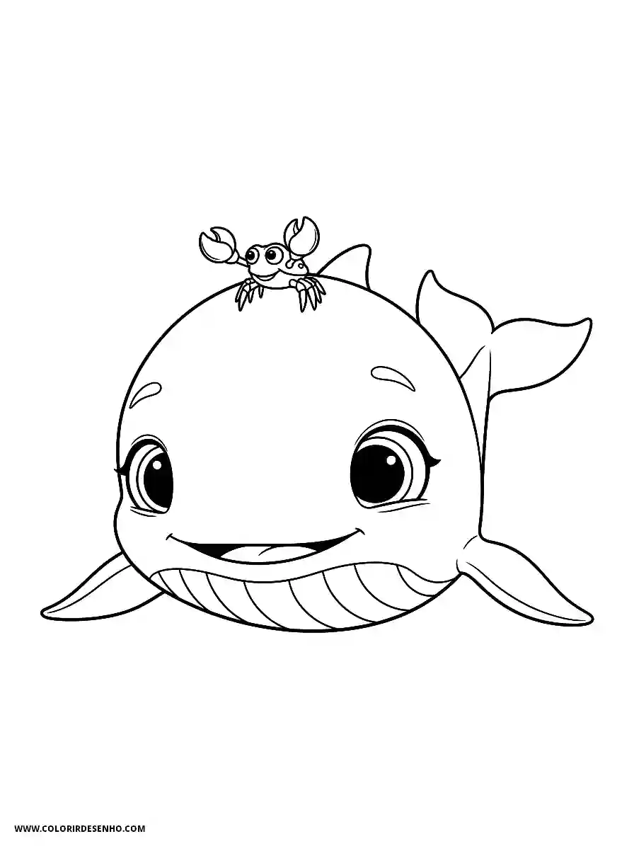 Whale Coloring Pages (139+ Free Printables) 117 whale animation style cute staring at tiny crab perched on snout2171