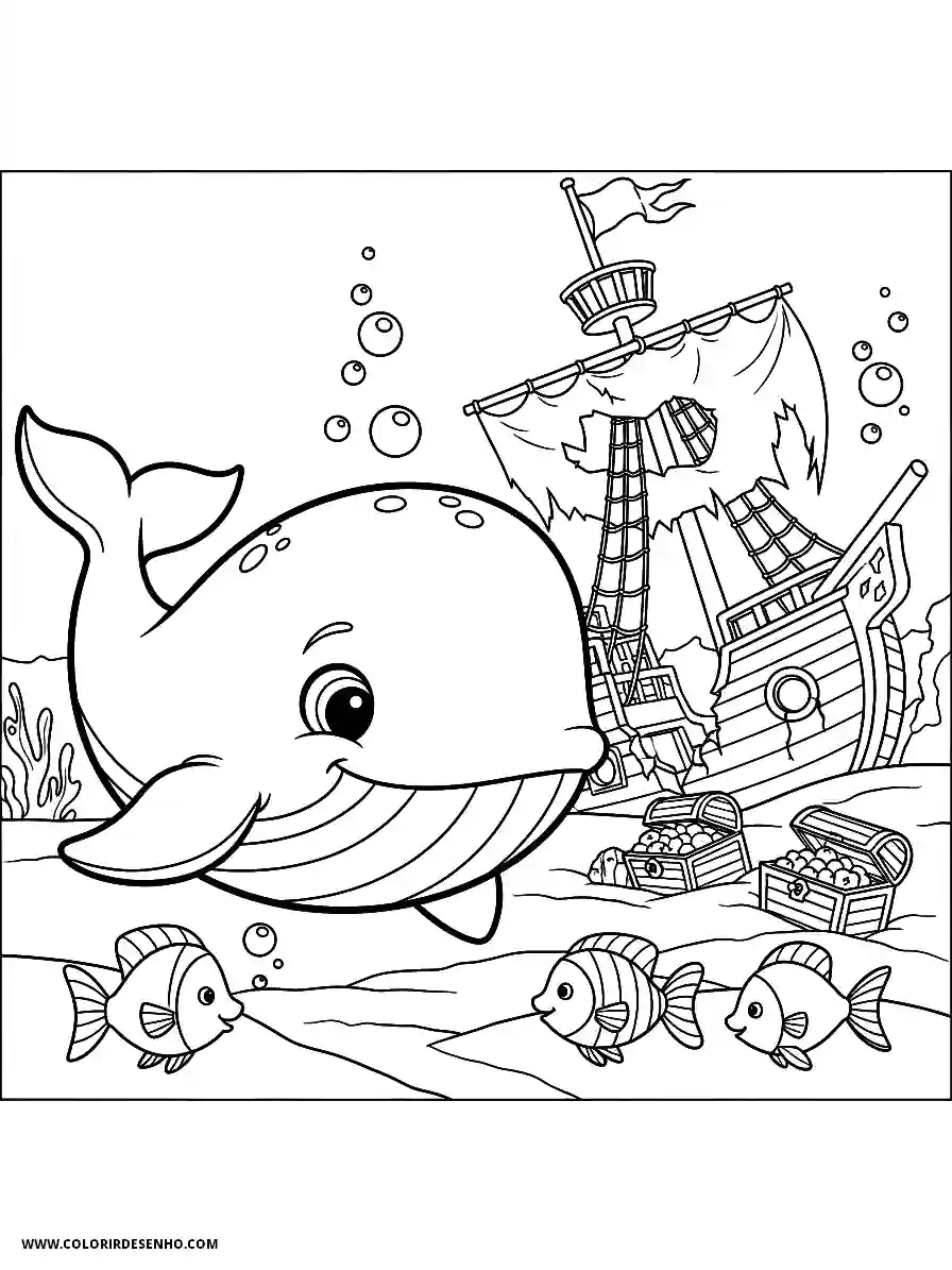 Whale Coloring Pages (139+ Free Printables) 119 whale animation style easy swimming near a sunken pirate ship2169