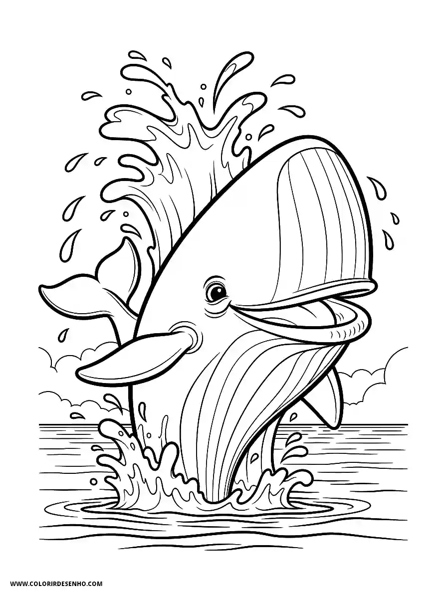 Whale Coloring Pages (139+ Free Printables) 122 whale animation style simple for kids breaching the water surface with a splash2166