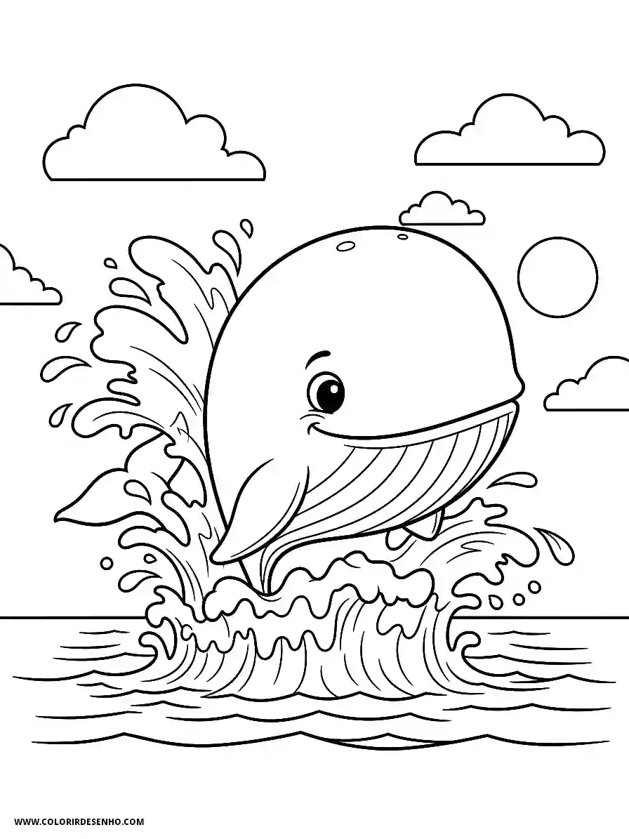 Whale Coloring Pages (139+ Free Printables) 123 whale animation style simple for kids jumping out of ocean with big splash2165