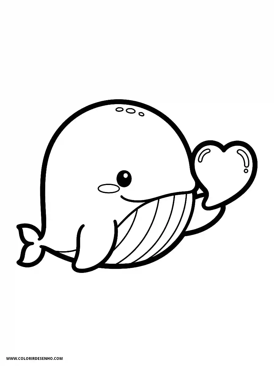Whale Coloring Pages (139+ Free Printables) 134 whale kawaii style easy holding a heart shaped bubble2154