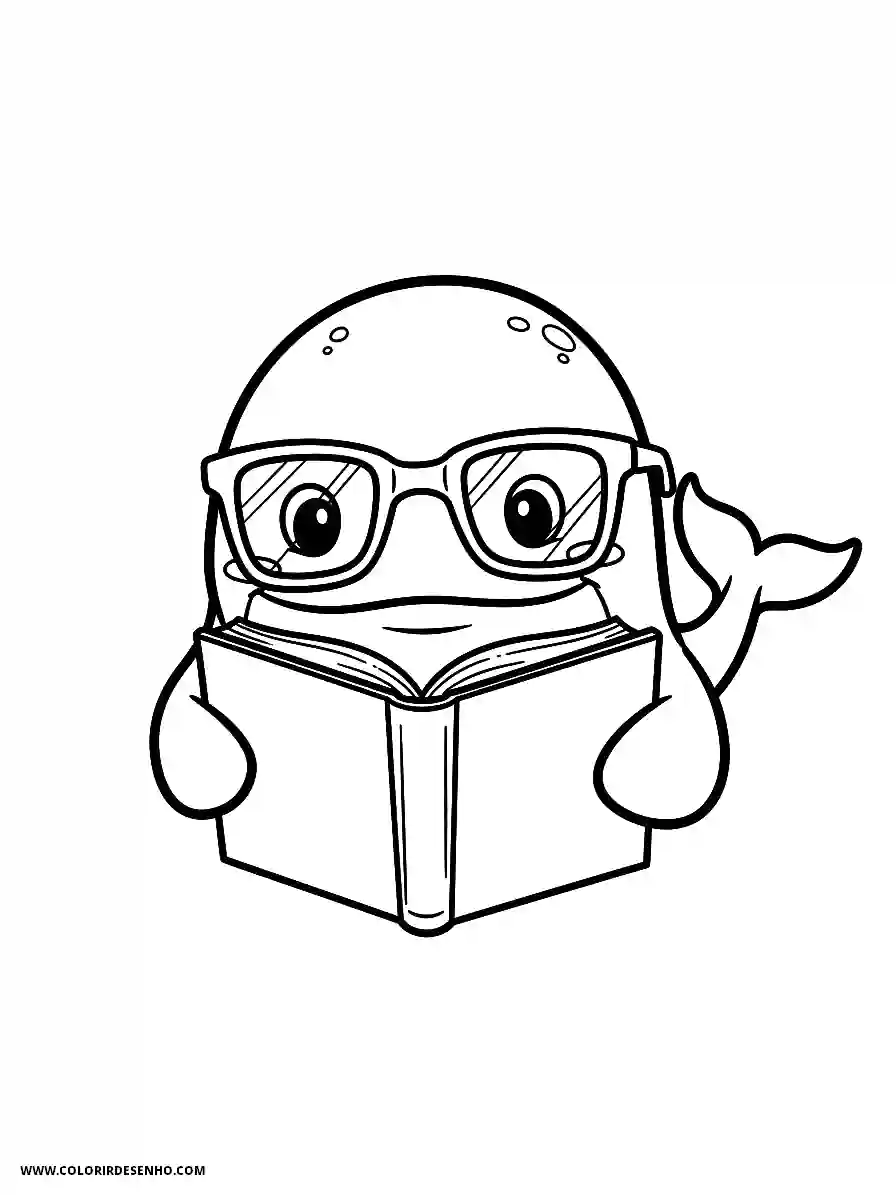 Whale Coloring Pages (139+ Free Printables) 140 whale manga style cute wearing glasses and reading a book2148