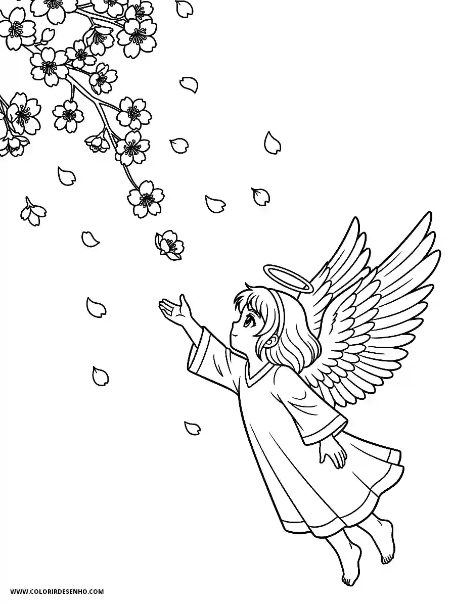 angel flying through cherry blossoms