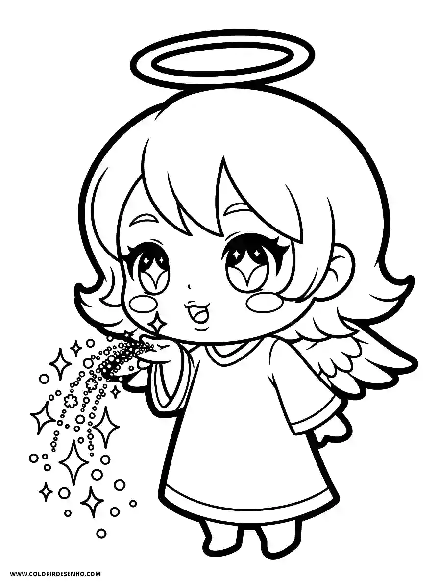 angel holding a halo and sparkling stars