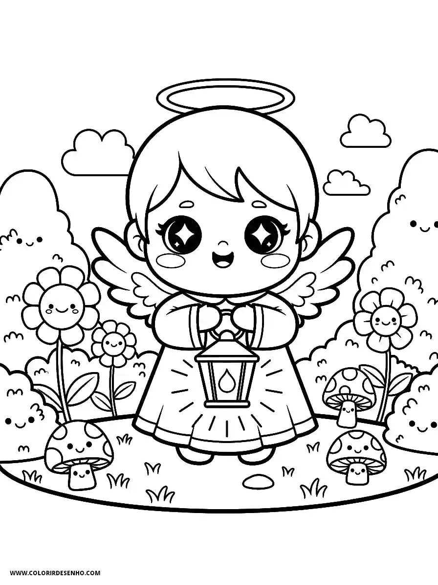 angel holding lantern in garden