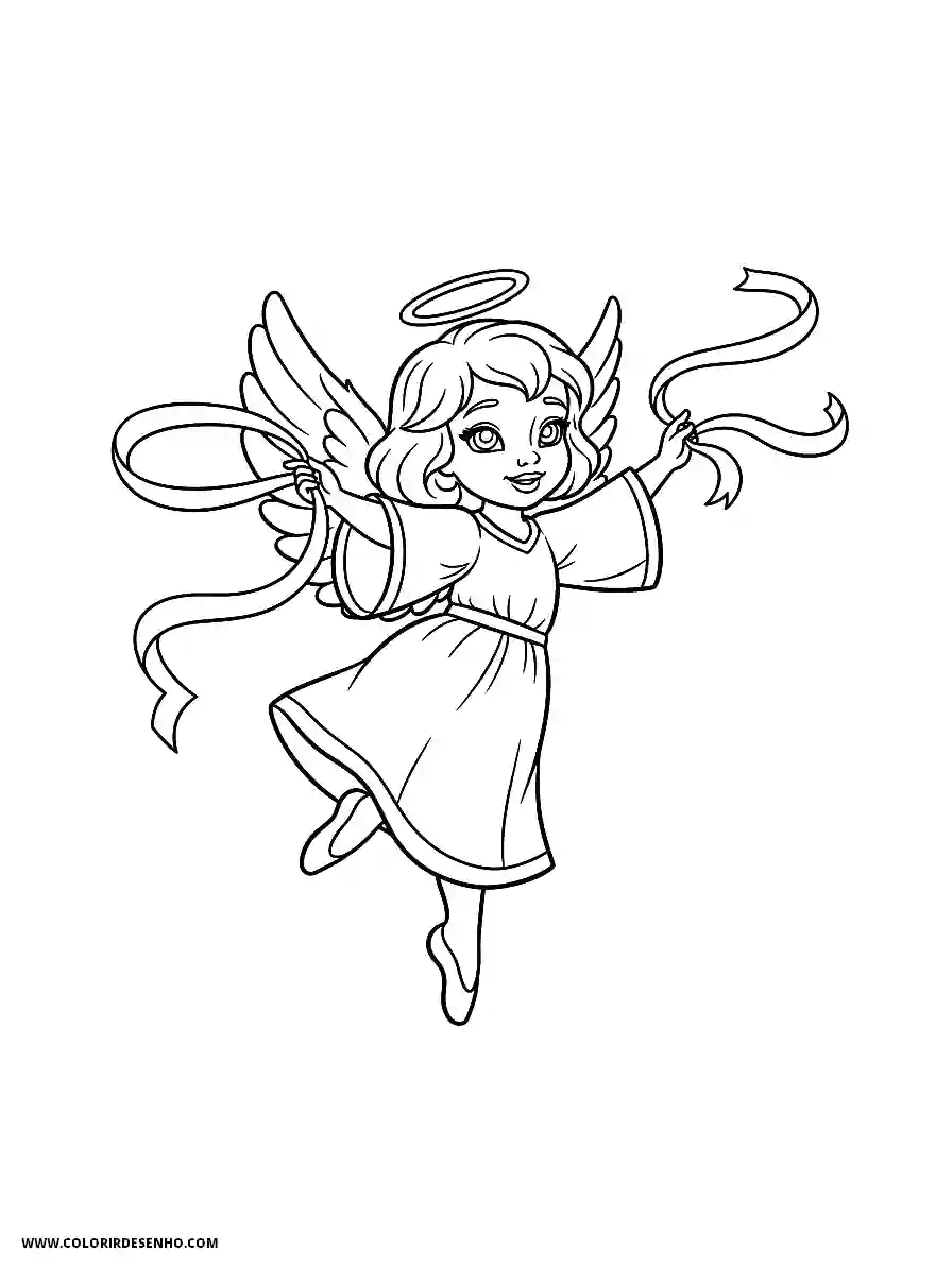 angel holding ribbon in her hands while flying