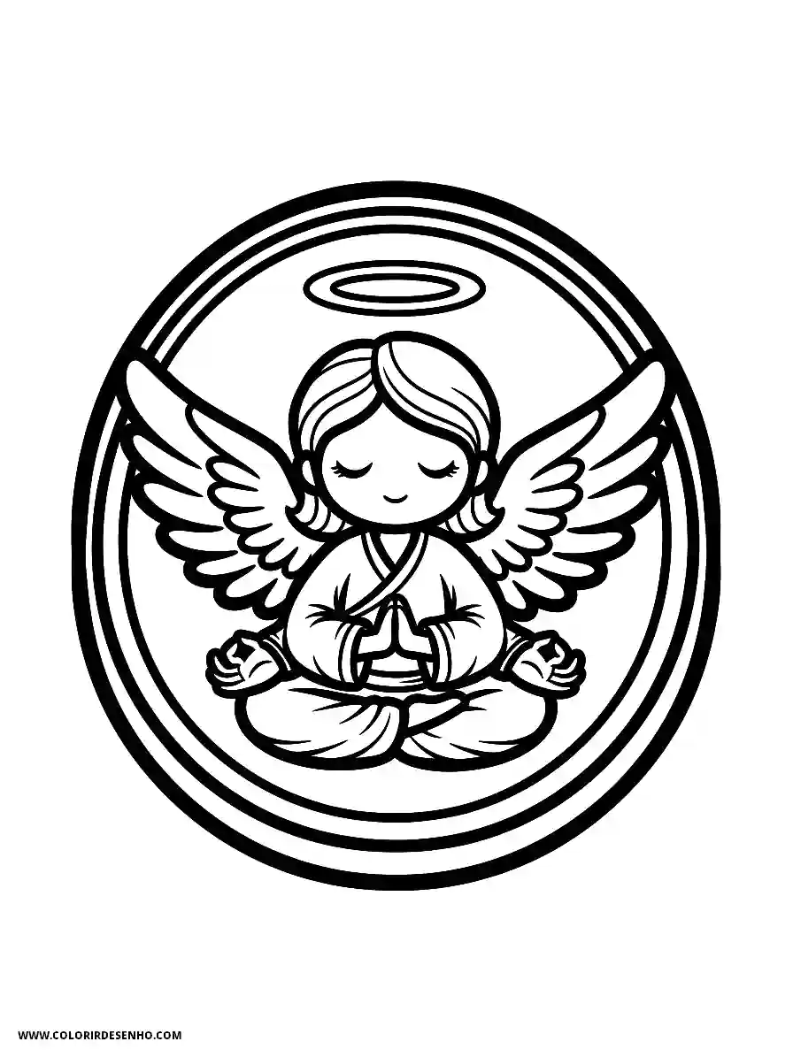 angel meditating in lotus pose within circular frame