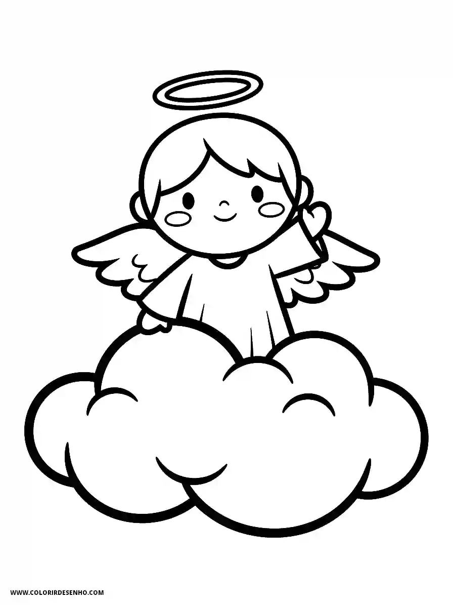 angel sitting on cloud wearing wings and halo smiling