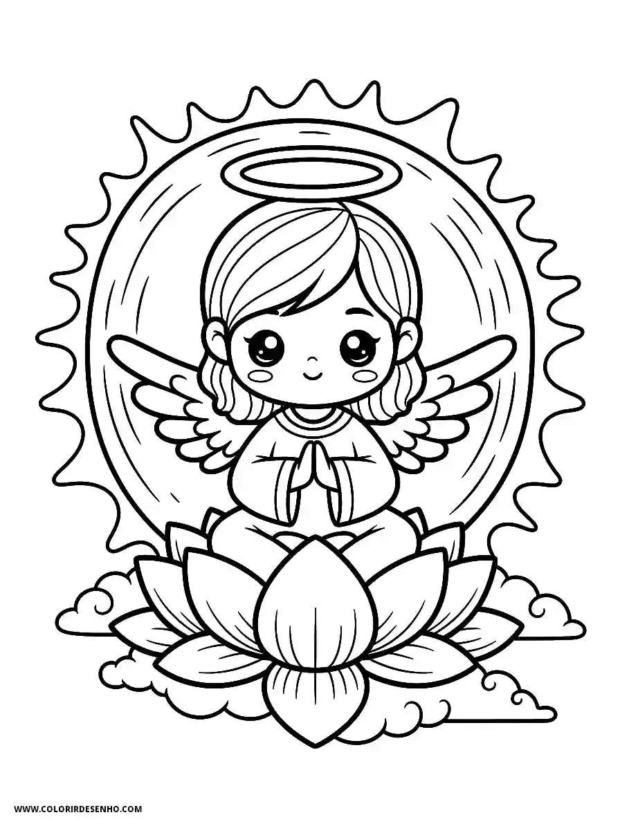 angel sitting on lotus flower in halo
