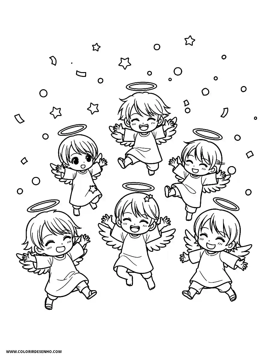 angels joyfully flying in a starry sky