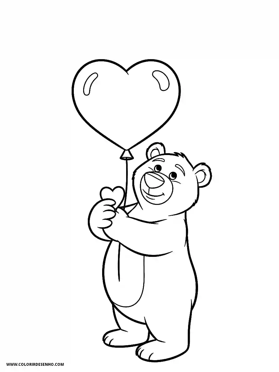 bear holding heart shaped balloon in air