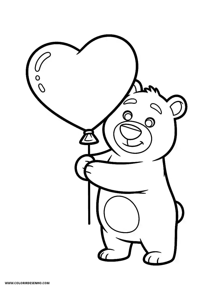 bear holding heart shaped balloon with smiling face