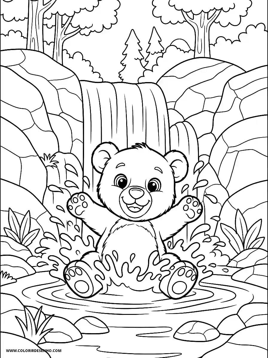 bear playing in water near waterfall