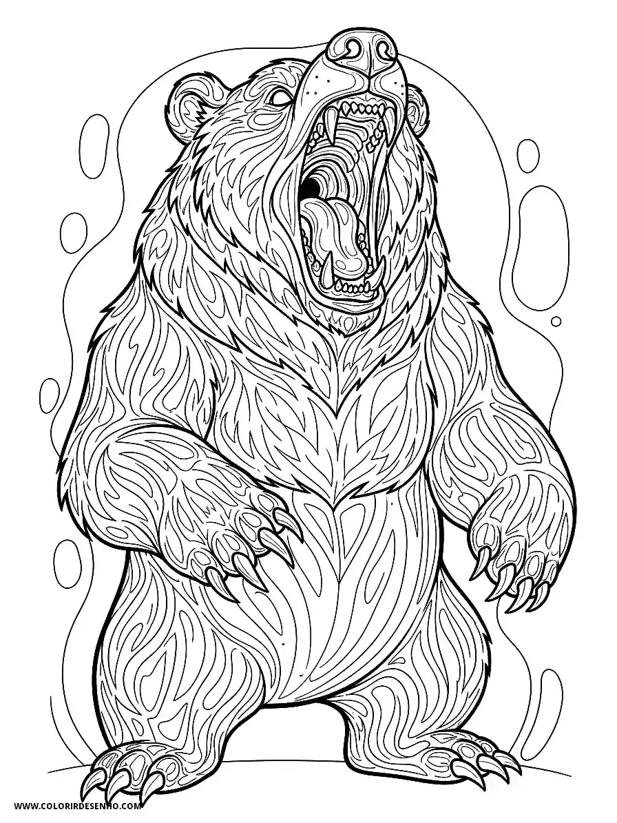 bear roaring in front of a circular background