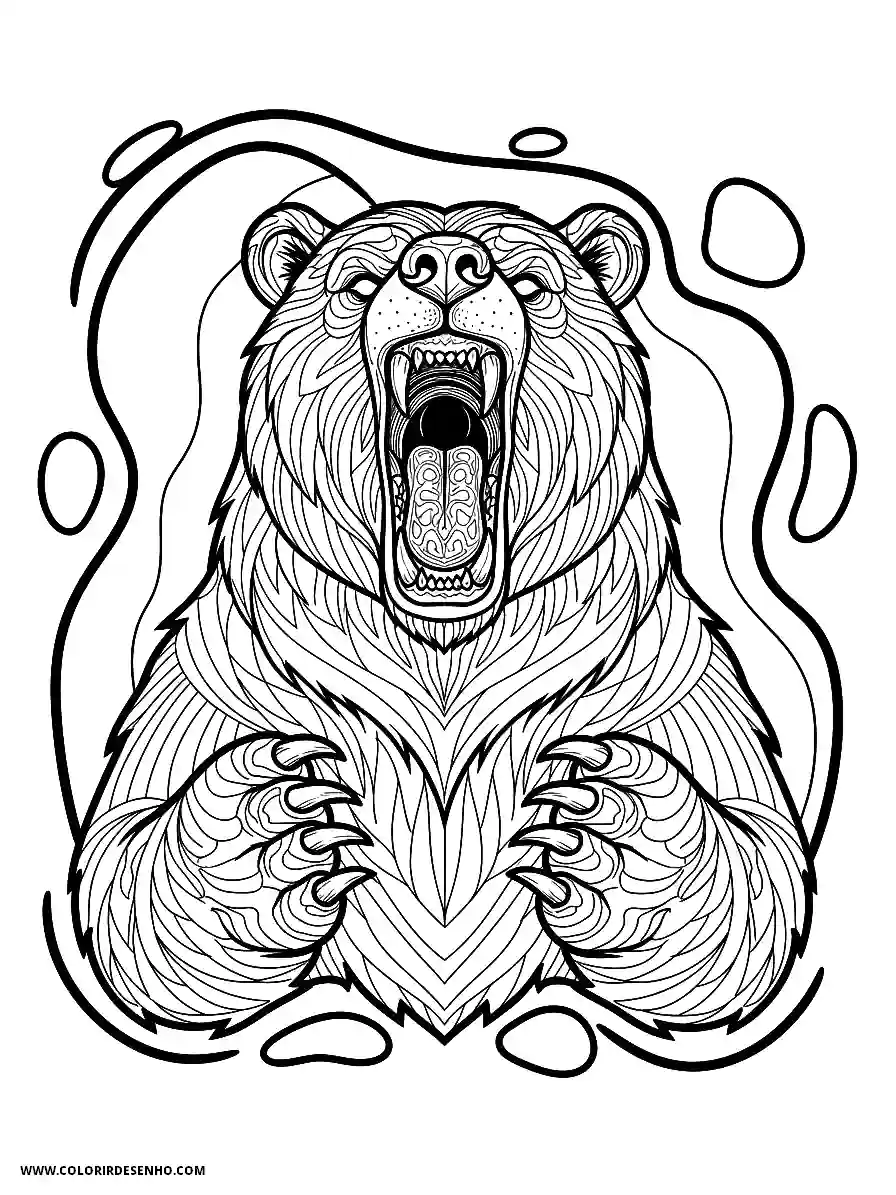 bear roaring with fierce expression and detailed fur pattern