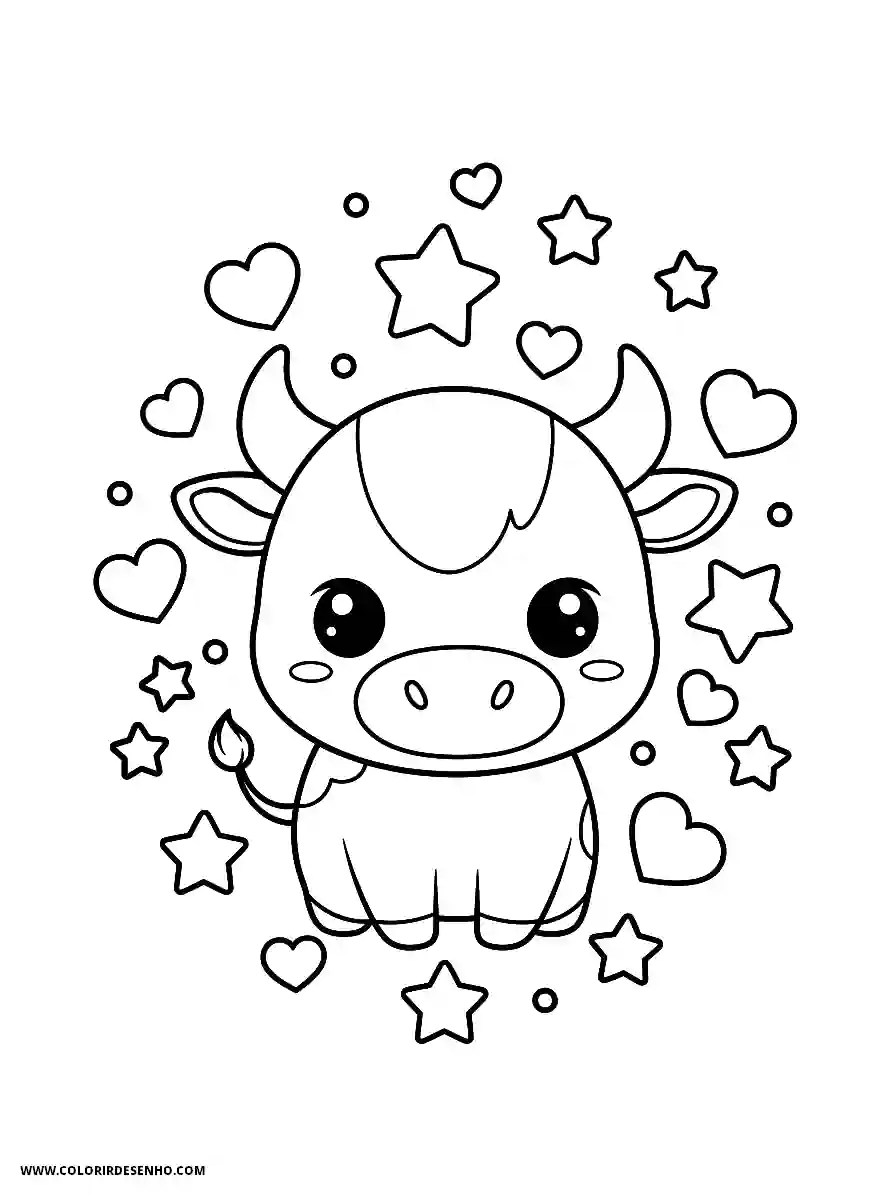 cute baby bull surrounded by stars and hearts