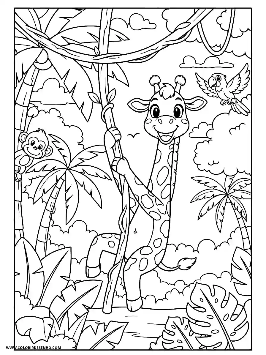 giraffe climbing tree in jungle setting