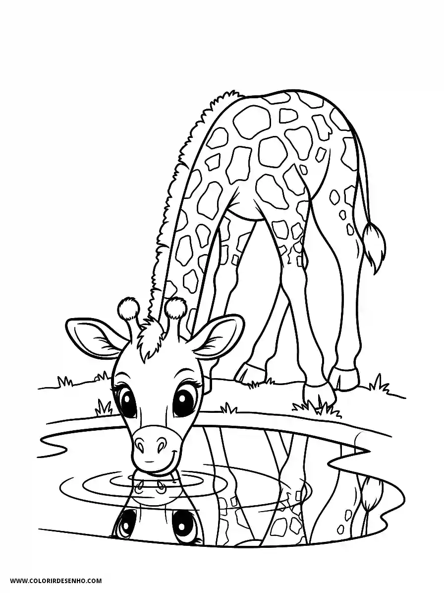 giraffe drinking water from a pond