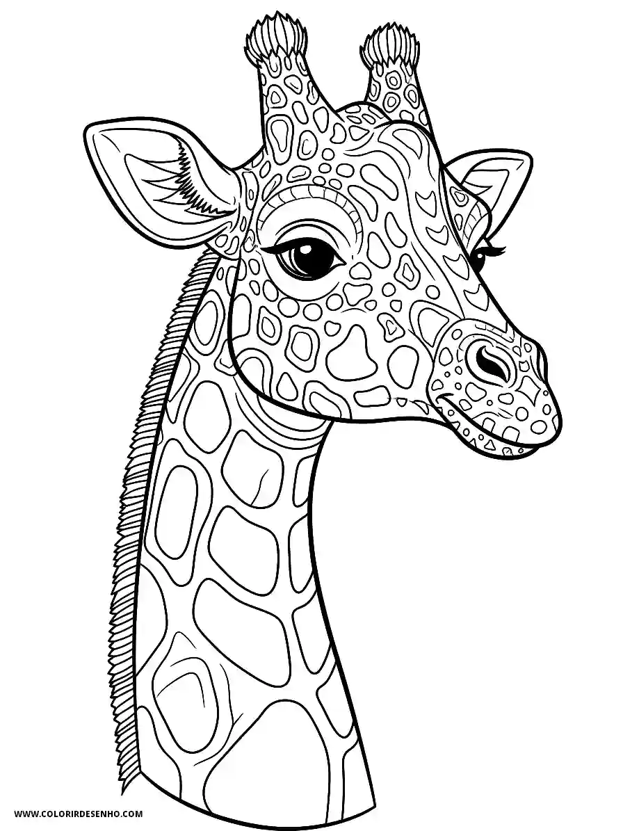 giraffe looking to the side wearing spots standing against plain background