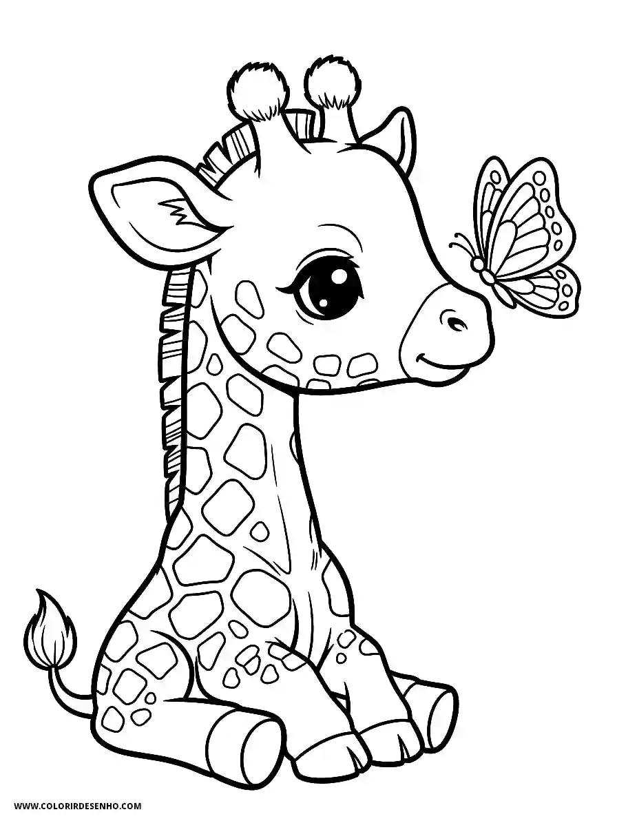 giraffe sitting with butterfly on ear