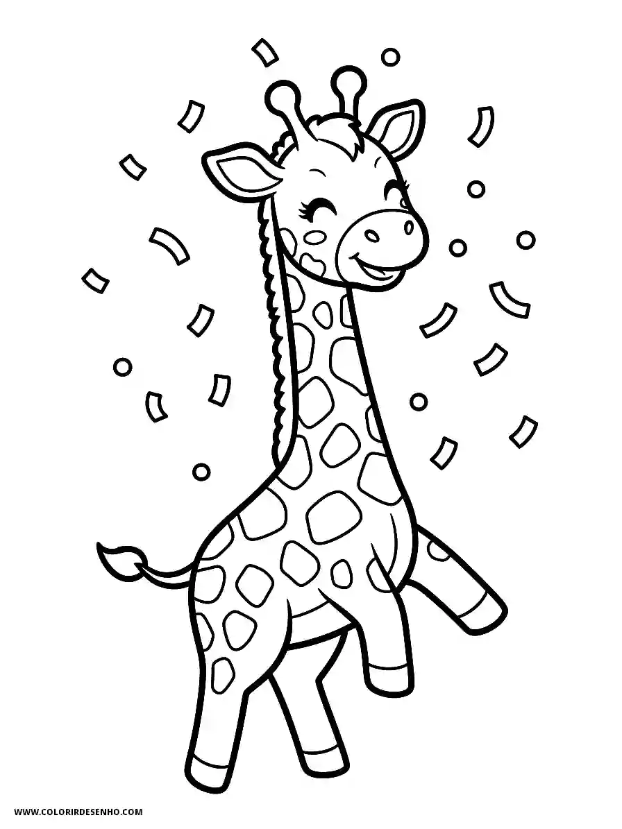 giraffe smiling and dancing in a circle of confetti