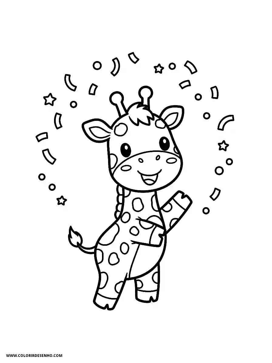 giraffe waving arms and smiling in a starry sky