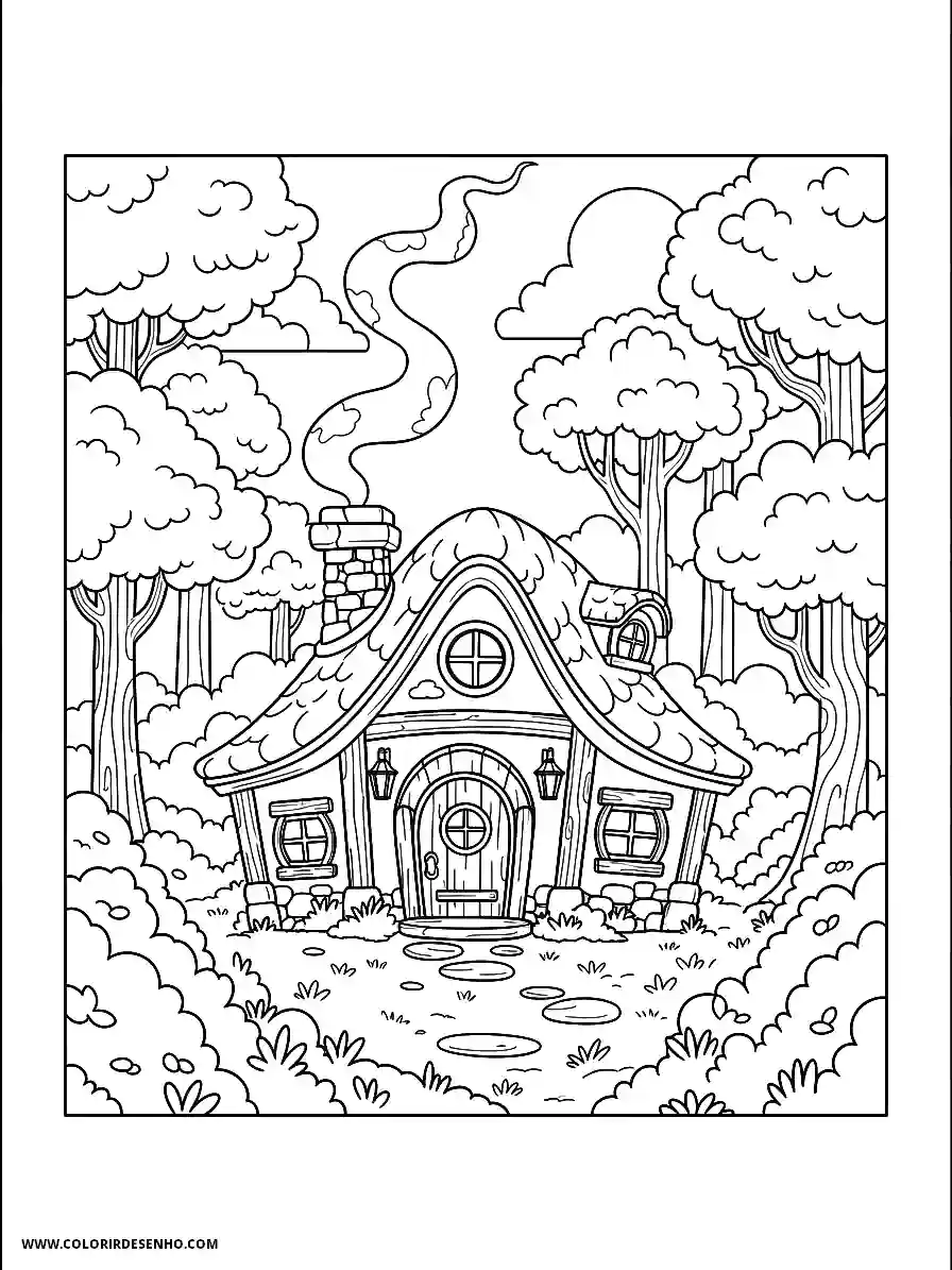 house in forest smoking chimney
