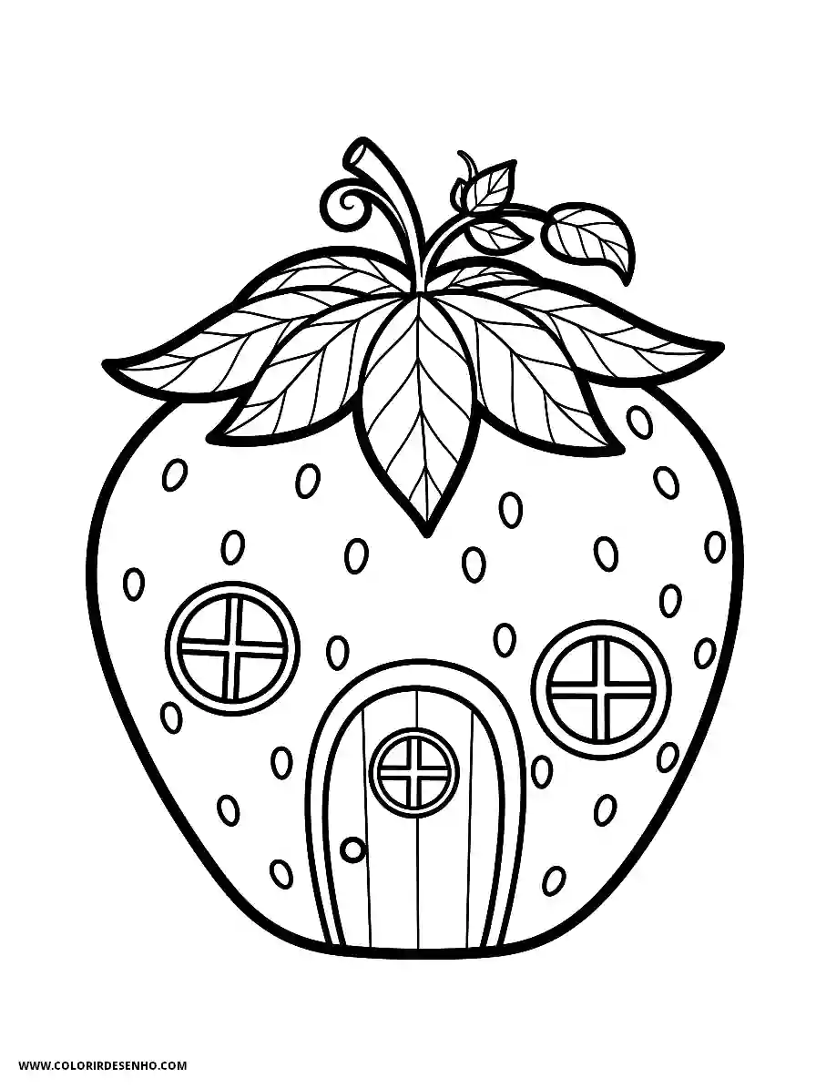 house shaped like a strawberry with windows and leaves on top