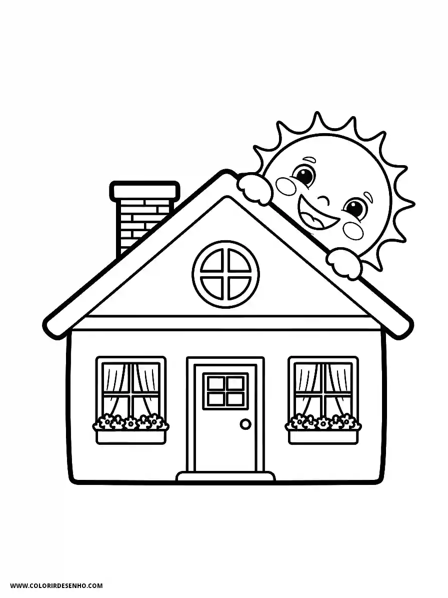 house smiling sun on roof of house